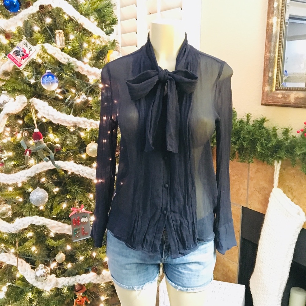 🔥FINAL💰DROP🔥J. Crew Navy Sheer Tie Blouse 8